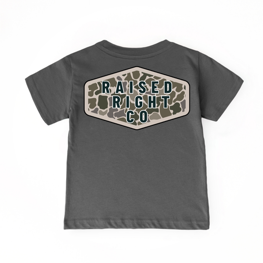 Camo Logo-Front and Back Boy Shirt - Raised Right Co